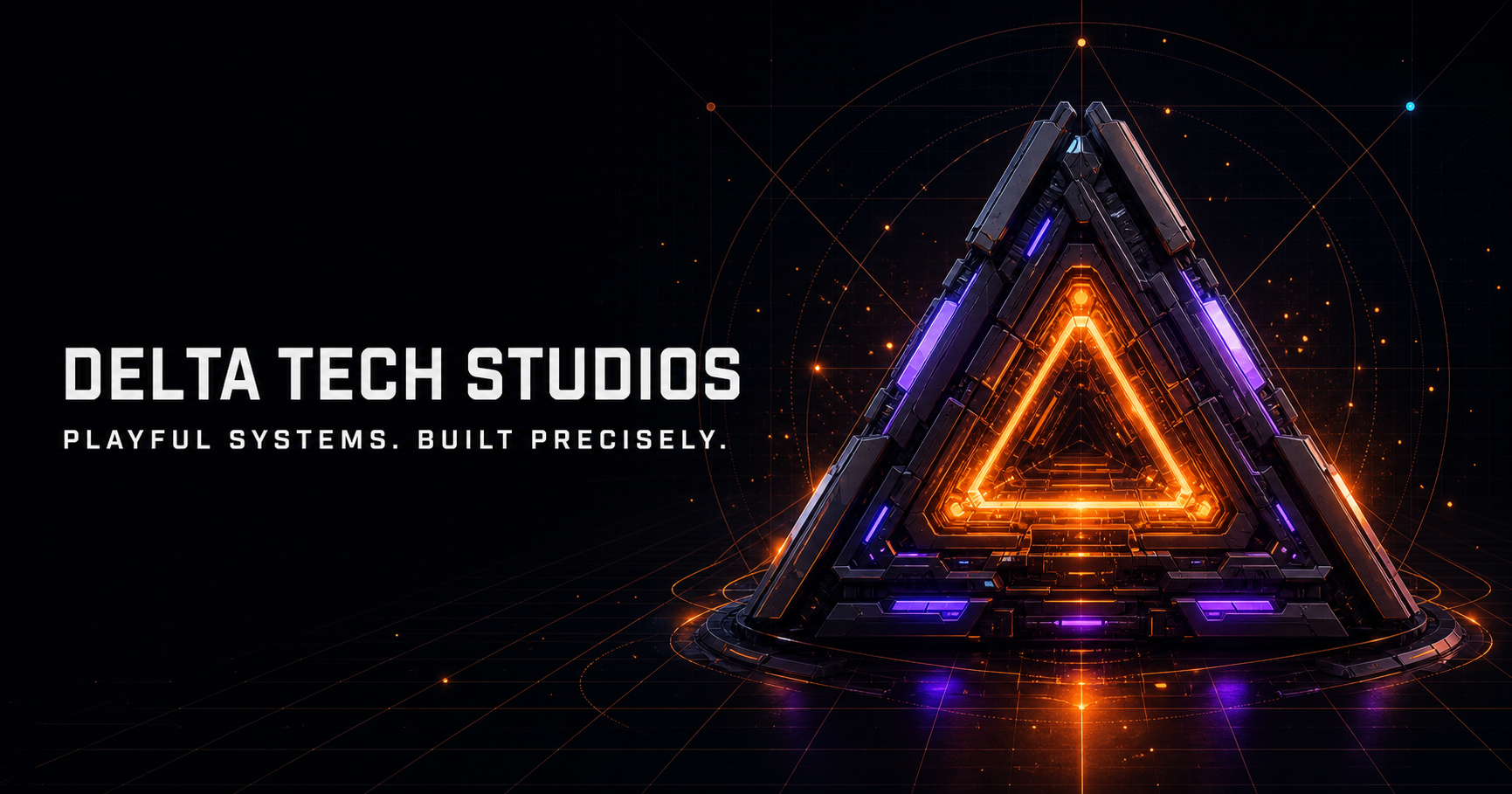 Three-dimensional Delta Tech Studios triangular emblem